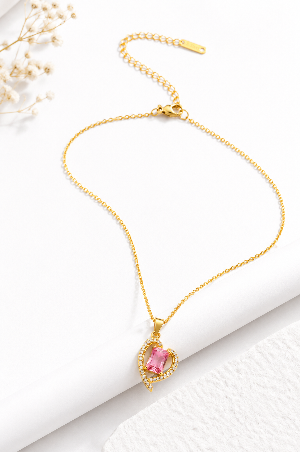Blush Emerald-Cut Heart Pendant