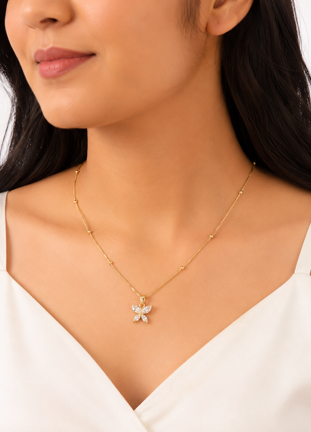Orelva Luxury Gold-Plated Butterfly Crystal Pendant Necklace for Women