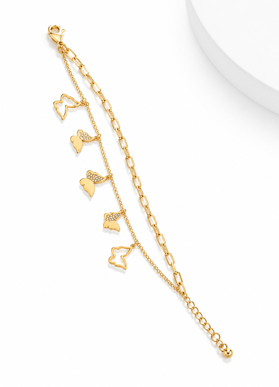 Orelva Luxury Gold-Plated Double Layer Butterfly Charm Bracelet for Women