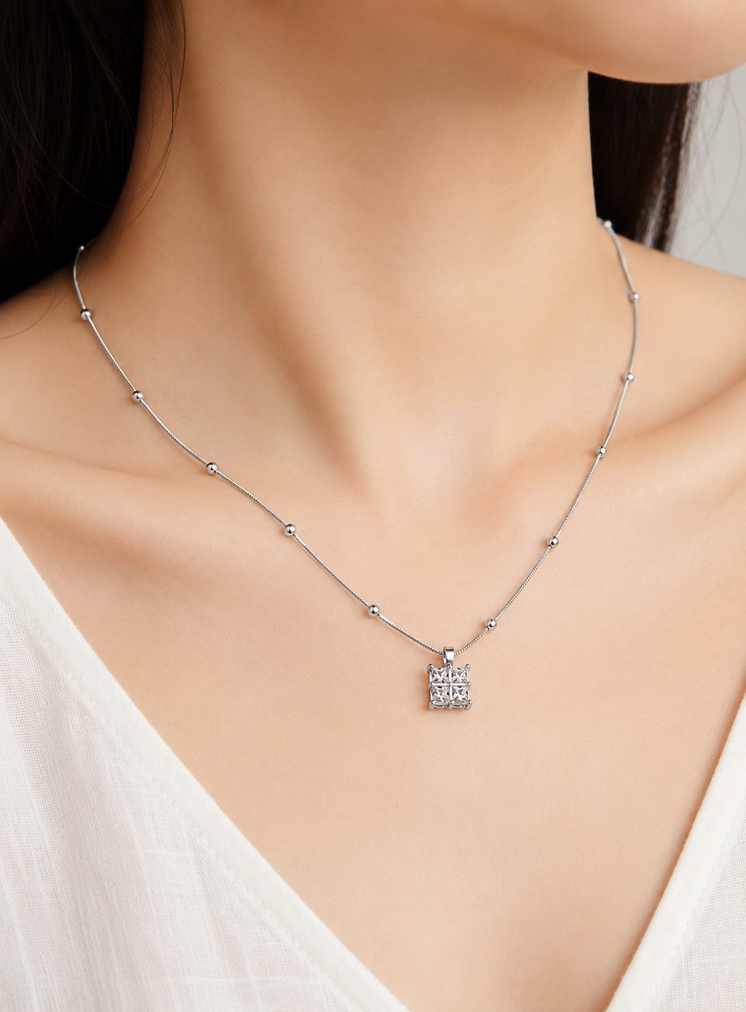 Orelva Silver-Plated Cubic Pendant Necklace