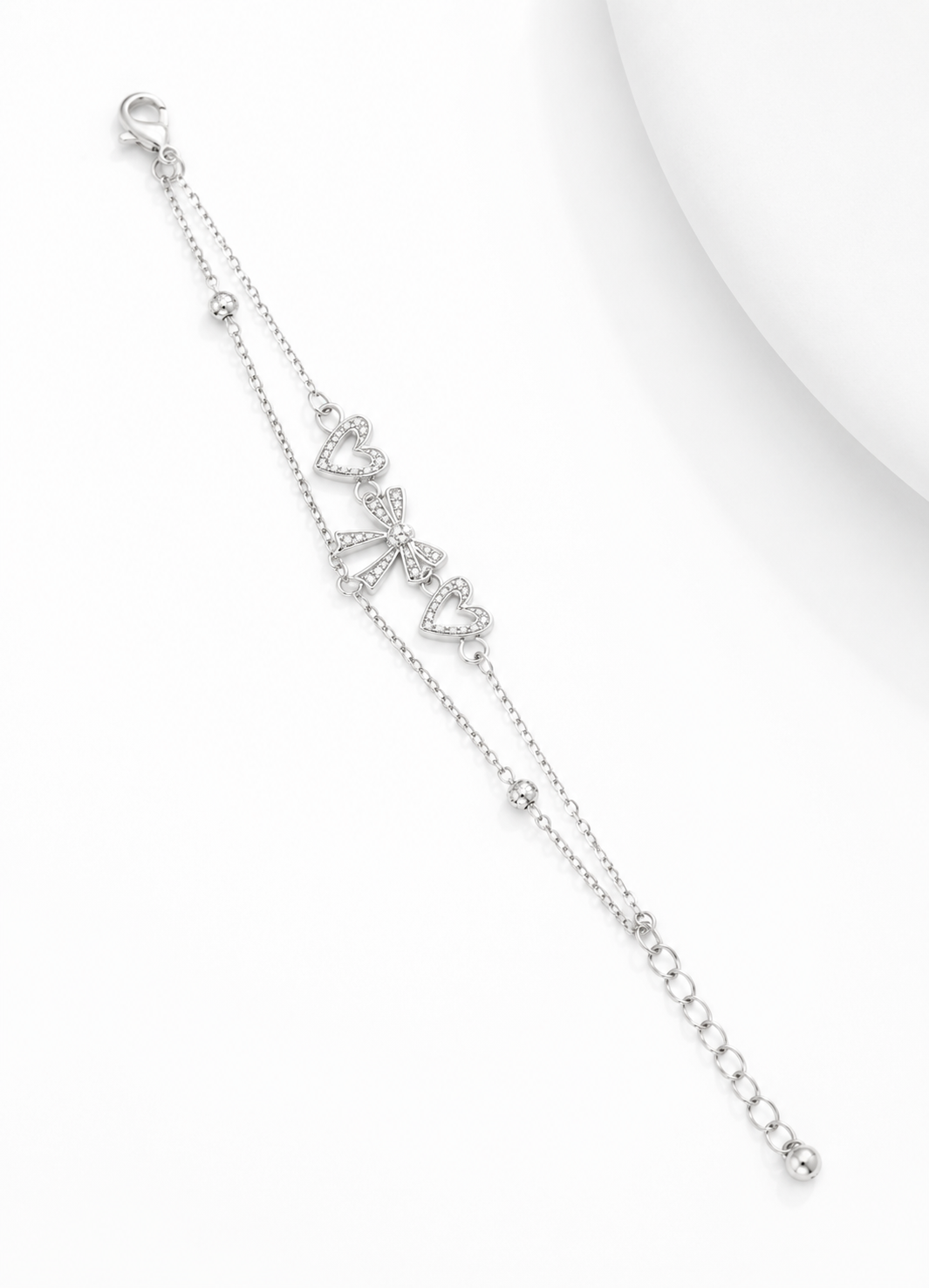 Orelva Silver Bow & Heart Charm Adjustable Anklet for Women