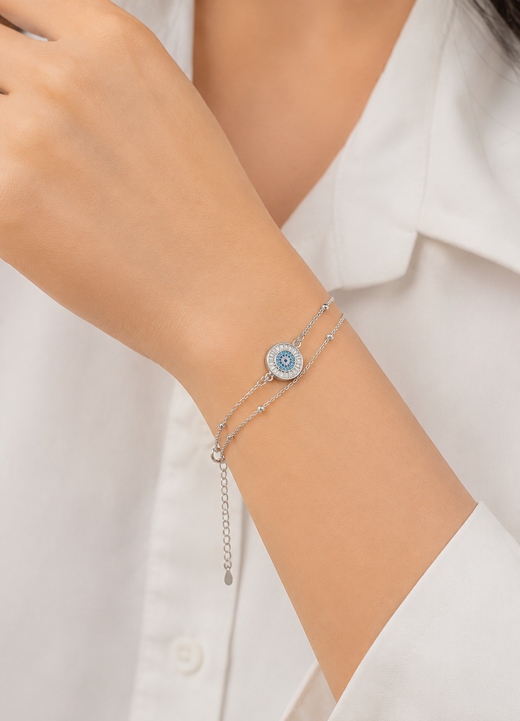 Orelva Silver Evil Eye Adjustable Anklet for Women
