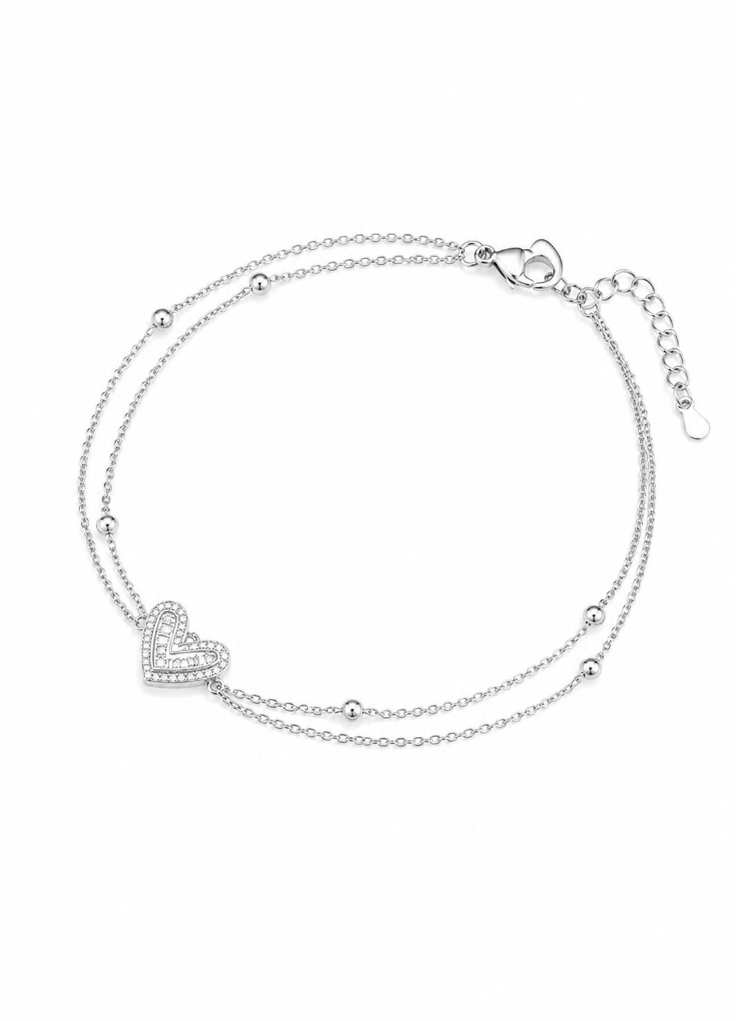 Orelva Silver Heart Charm Adjustable Anklet for Women
