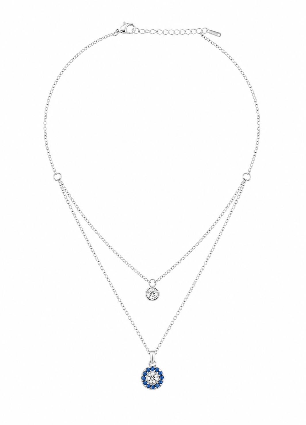 Elegant double layer evil eye necklace with blue crystal accents for everyday wear