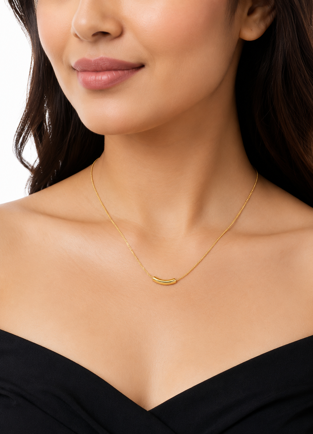 Orelva 925 sterling silver gold plated curved bar necklace for women