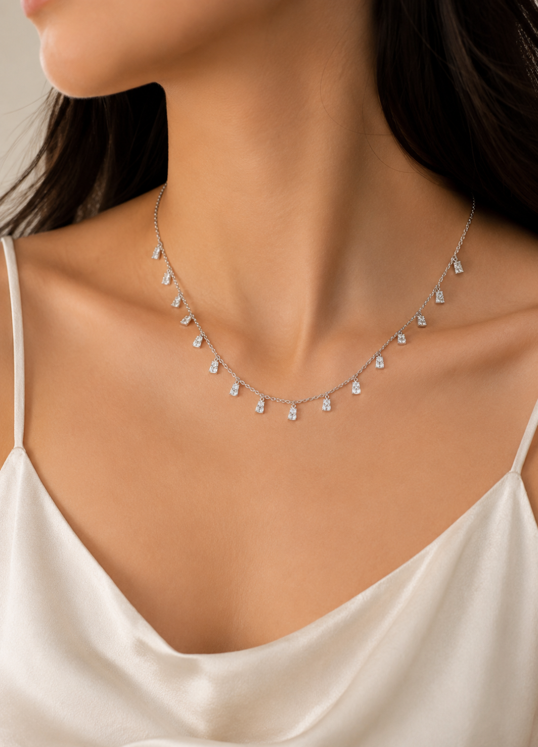 Orelva 925 sterling silver dangle necklace with sparkling cubic zirconia charms