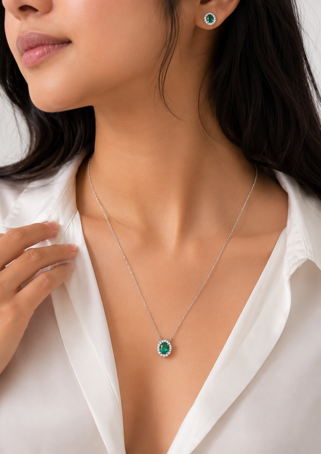 Orelva 925 sterling silver emerald green CZ necklace and earrings jewelry set
