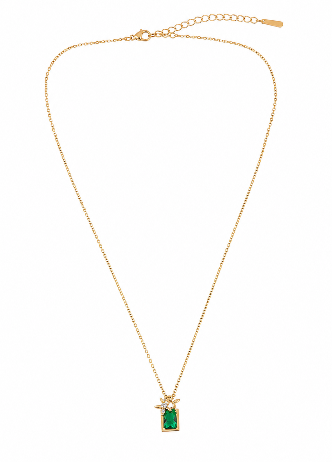 Minimal Adjustable Gold Necklace with Green Crystal Pendant for Women