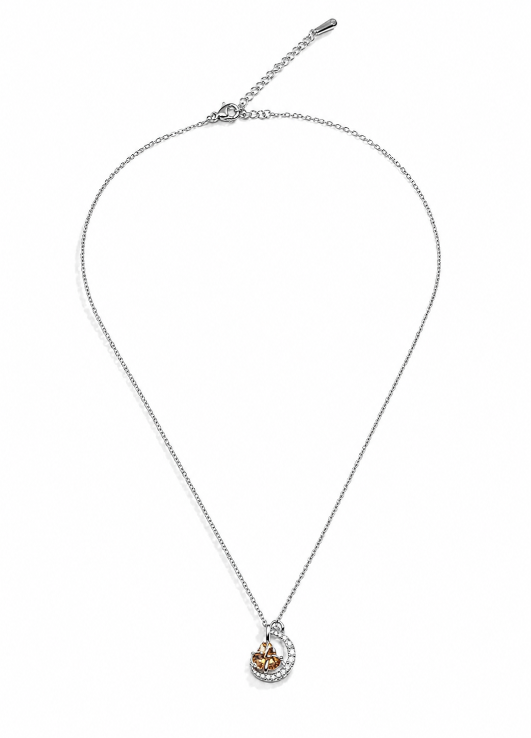Adjustable Silver Chain Necklace with Crystal Clover Pendant