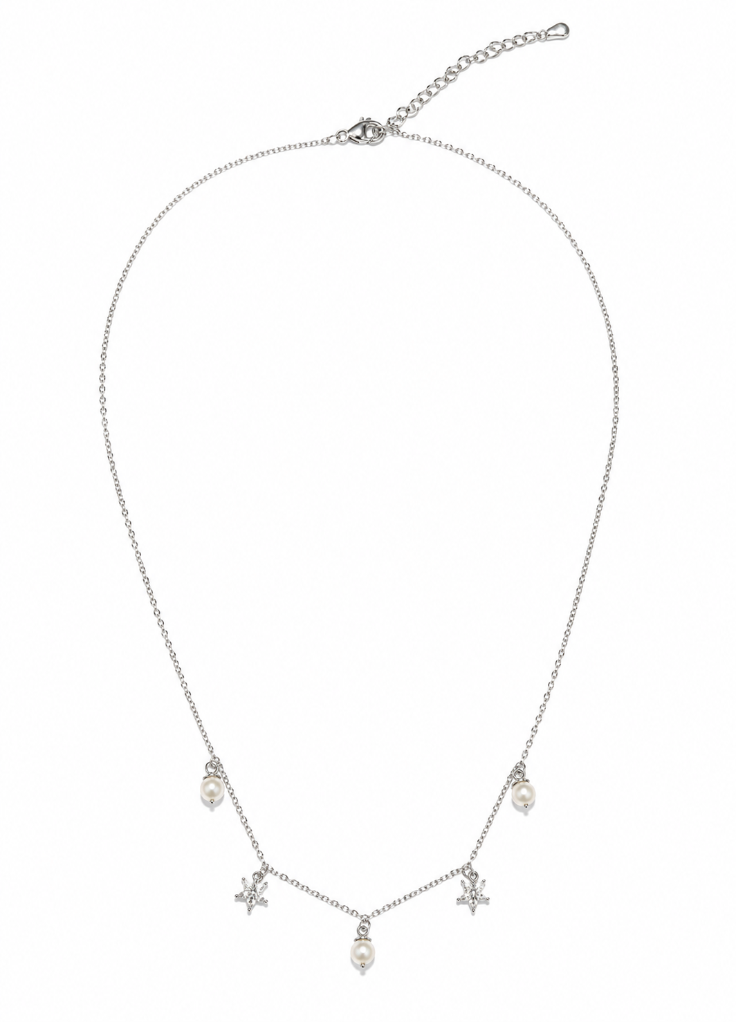 Minimal Pearl Charm Necklace with Adjustable Silver Chain