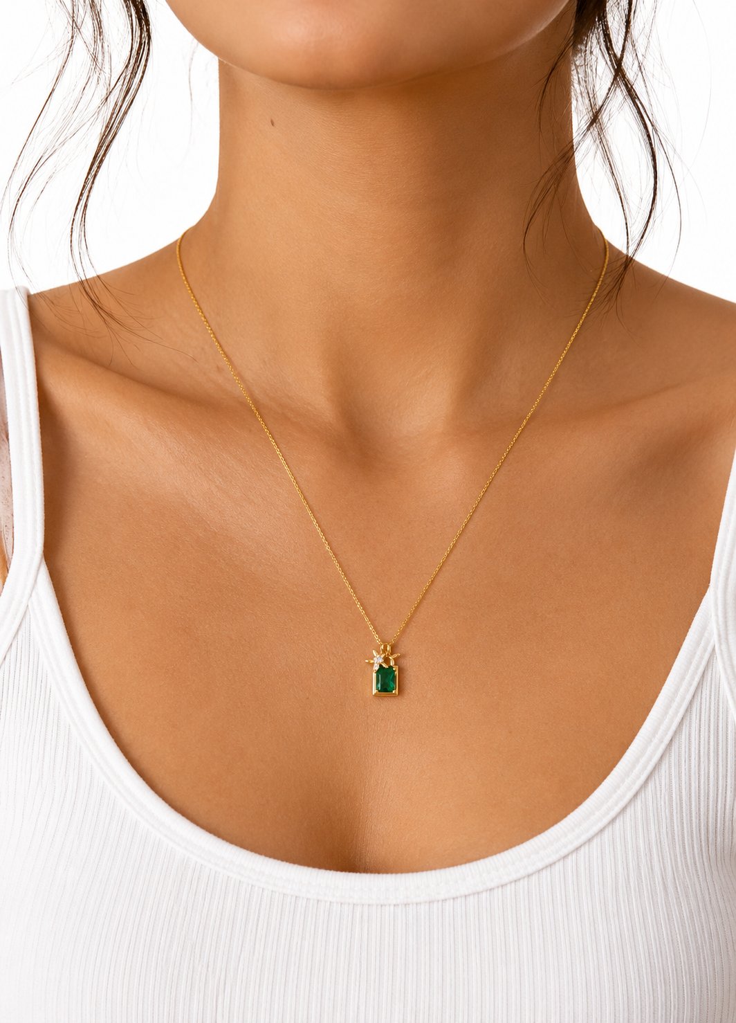 Orelva Emerald Green Crystal Pendant Necklace with Gold Chain