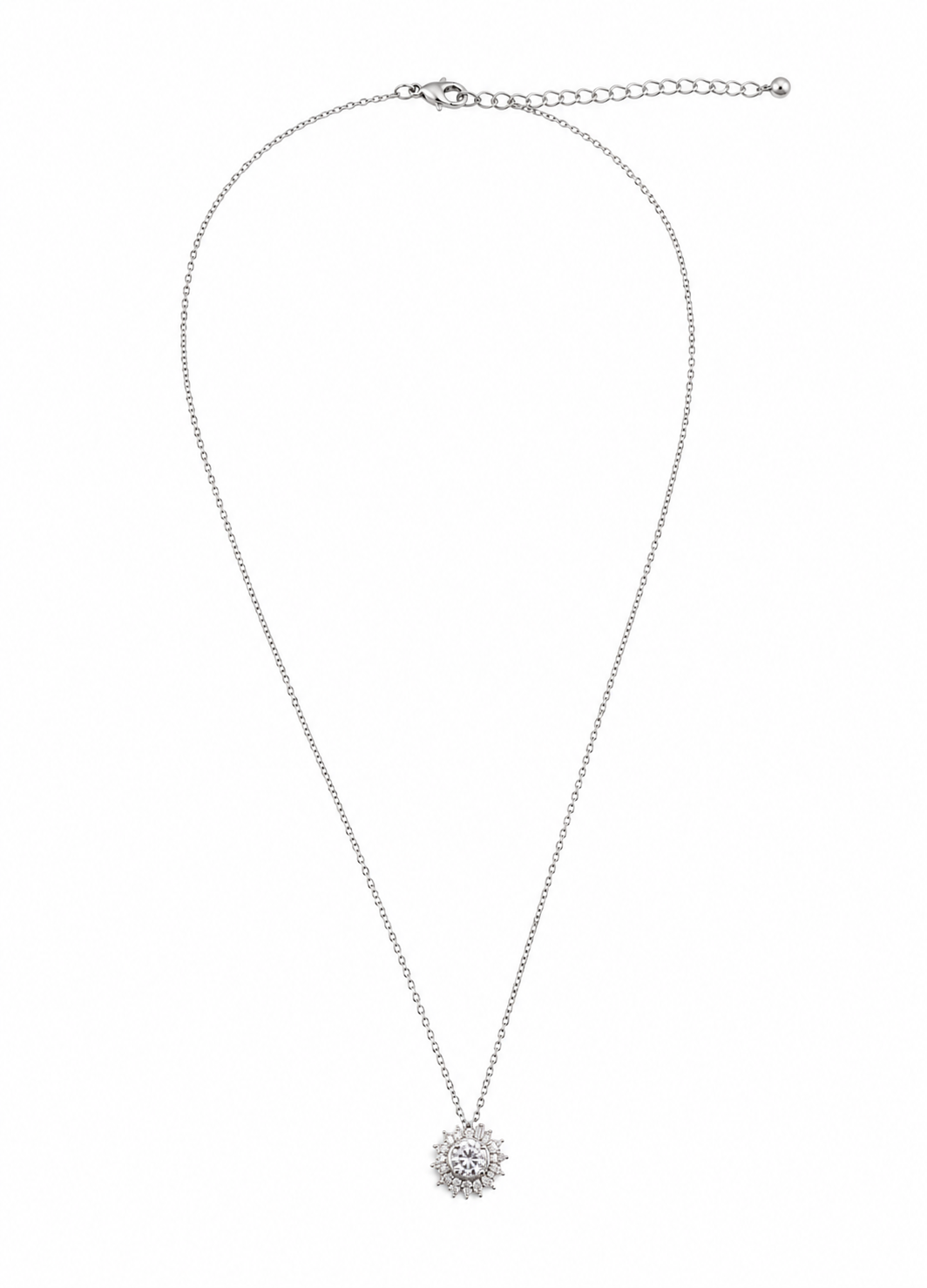 Minimal silver crystal pendant necklace by ORELVA for everyday and occasion wear.
