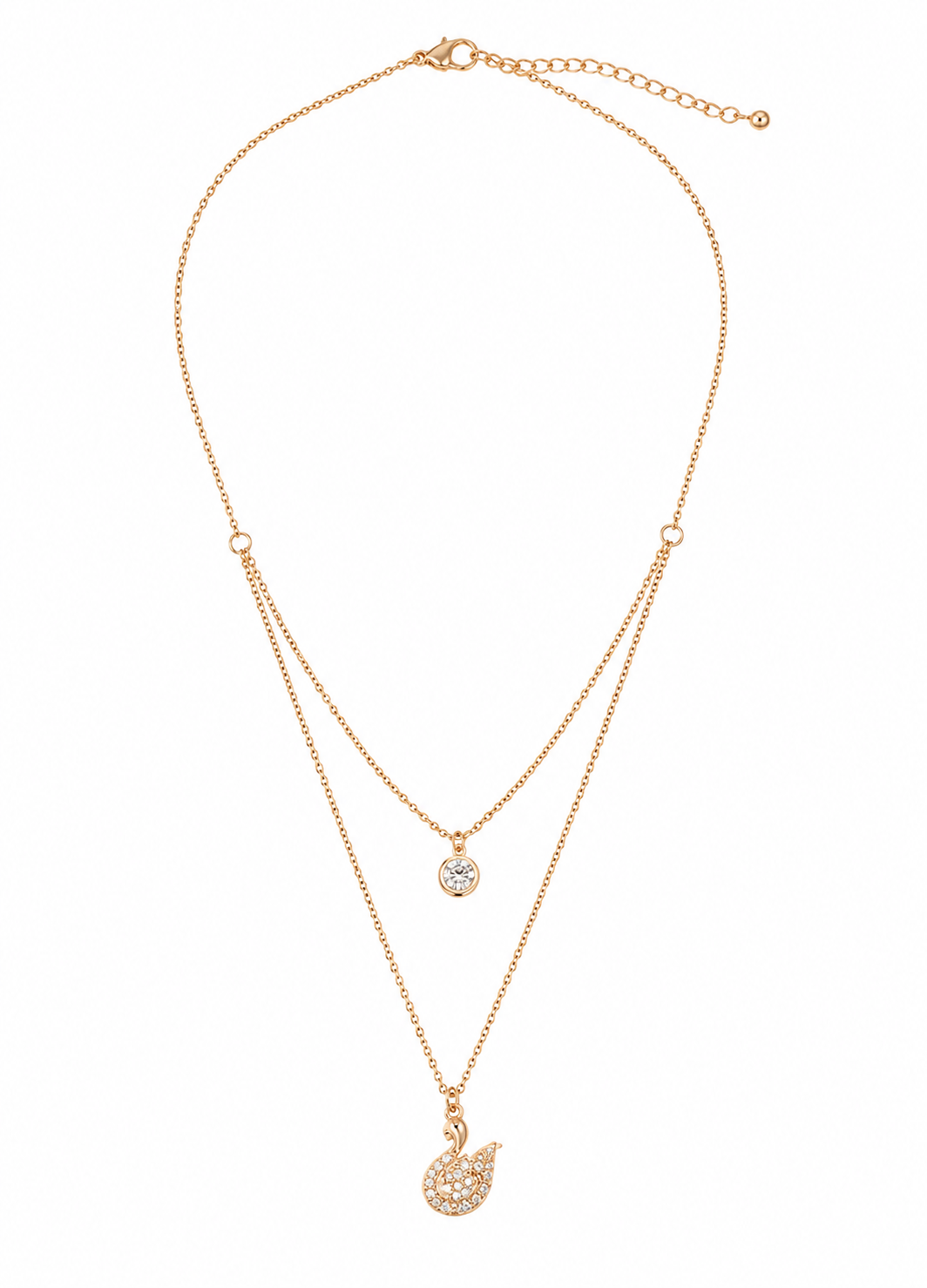 Stylish Orelva women's swan pendant necklace in rose gold with double chain design.
