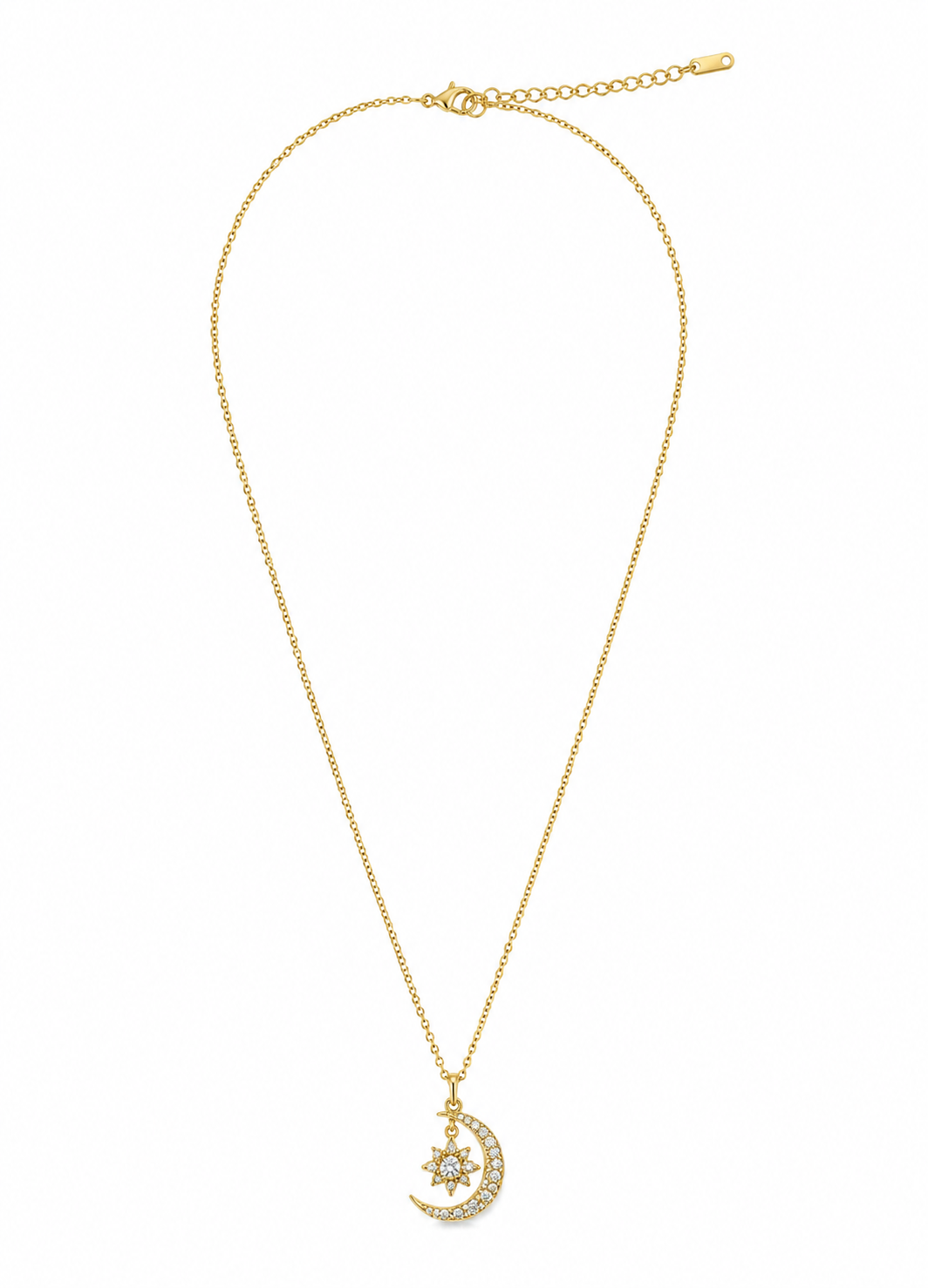 Minimal Gold Moon and Star Necklace with Adjustable Chain