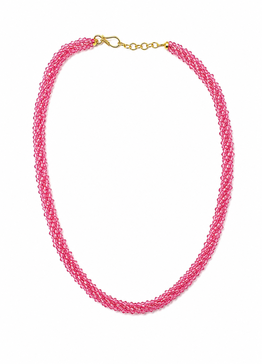 Orelva pink beaded choker necklace with gold-tone clasp isolated on white background