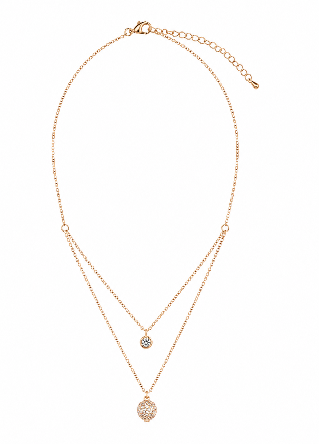Double layer rose gold necklace with sparkling crystal pendants for everyday wear