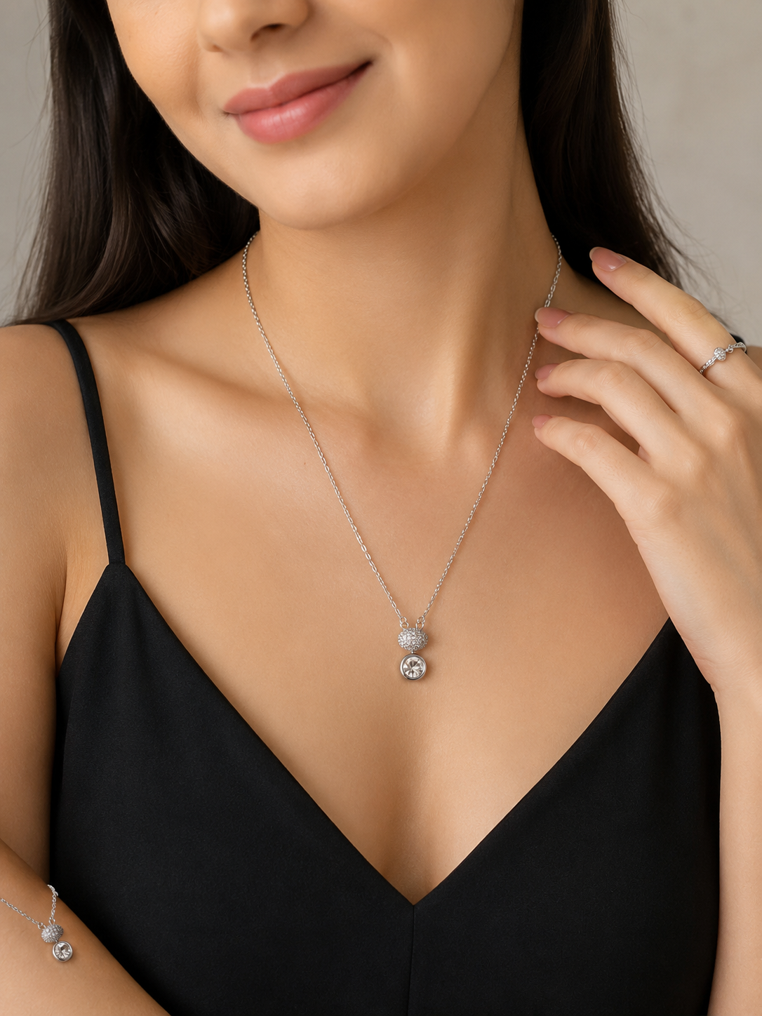 ORELVA Sparkle Duo Silver Tone Necklace and Earrings Set with crystal accents
