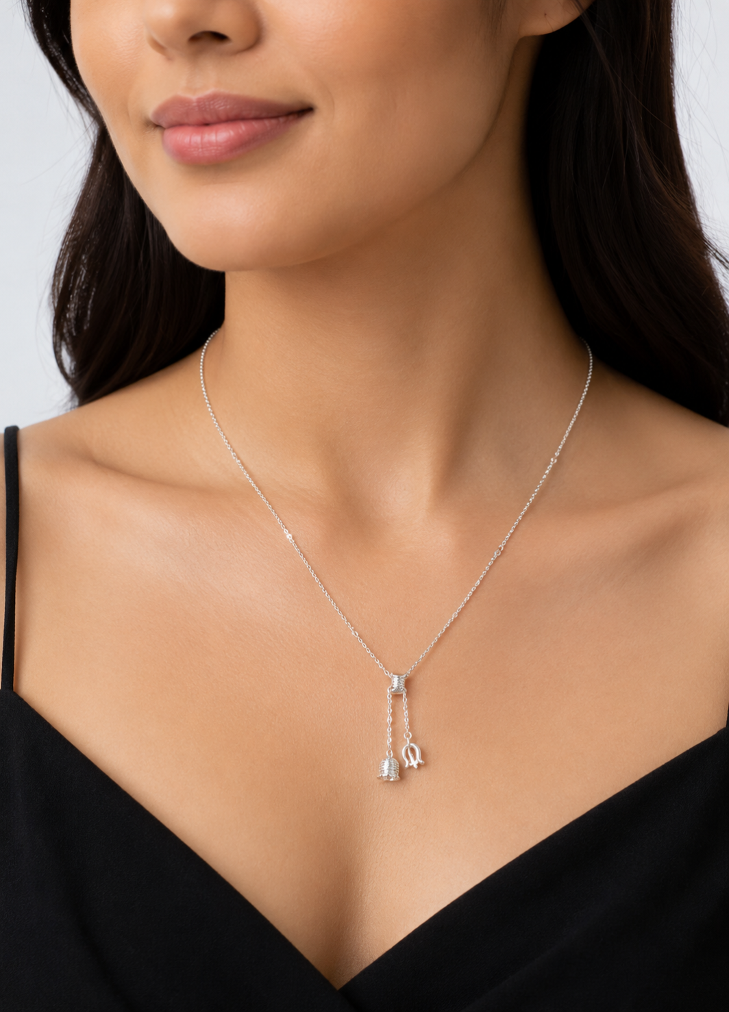 ORELVA 925 sterling silver tulip whisper adjustable slider necklace front view.