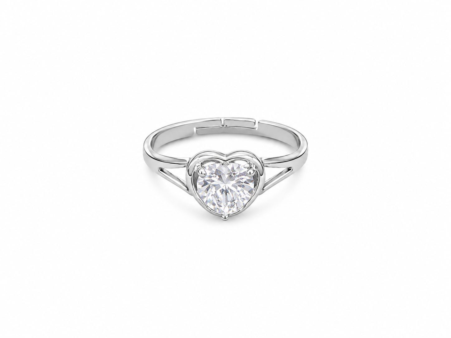 Silver-Plated Adjustable Crystal Heart Ring for Women & Girls
