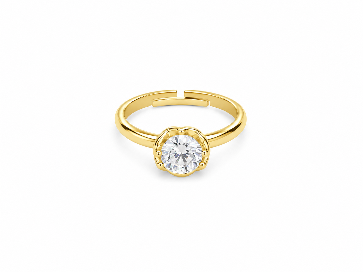 Gold-Plated Adjustable Solitaire Crystal Ring for Women