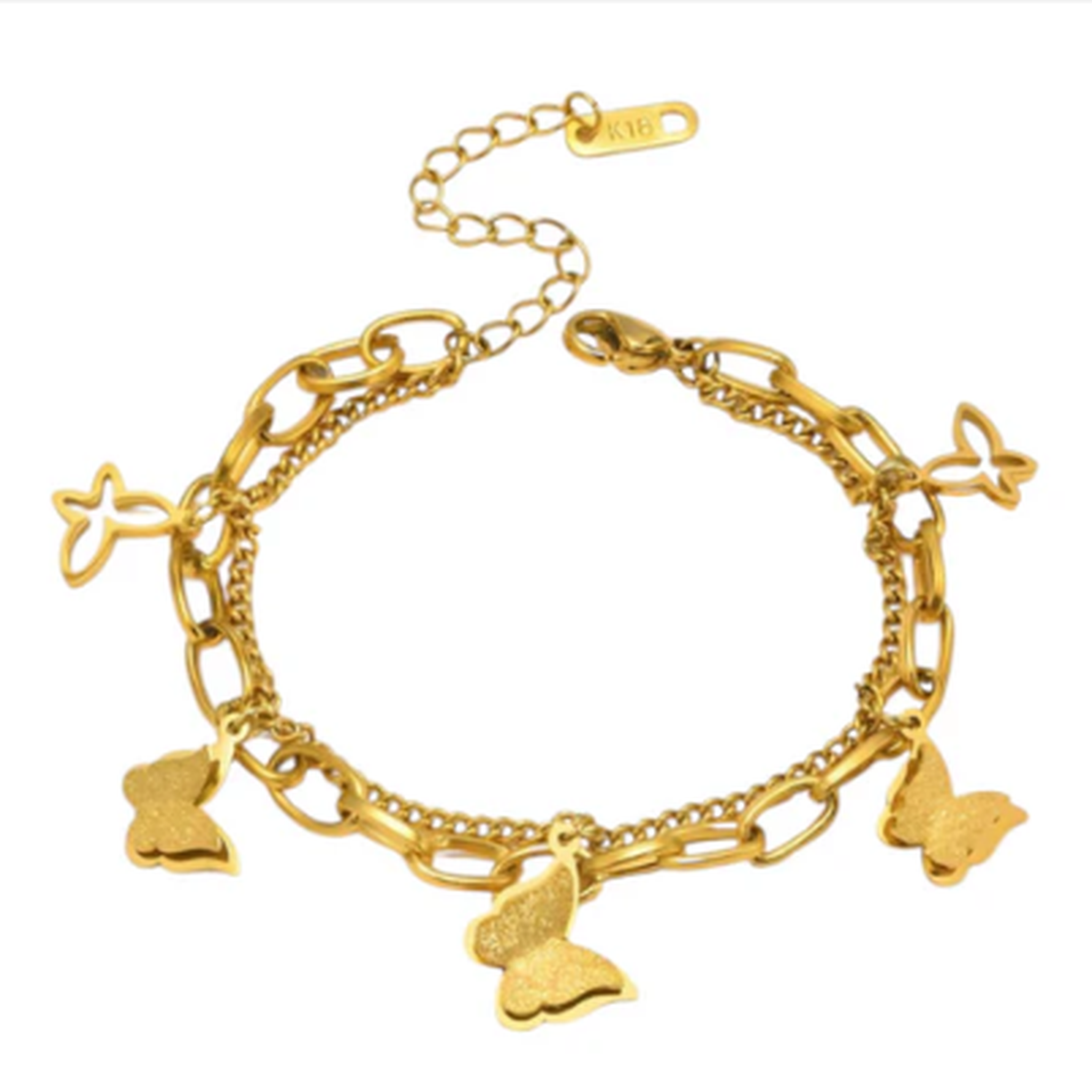 Orelva Luxury Gold-Plated Double Layer Butterfly Charm Bracelet for Women