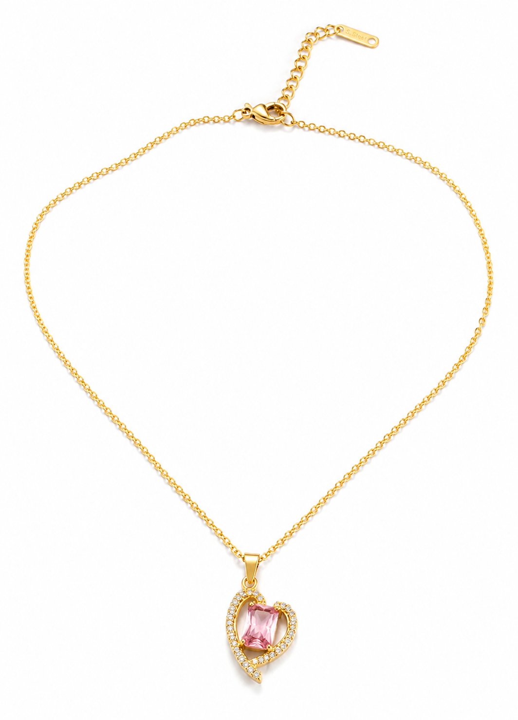 Blush Emerald-Cut Heart Pendant