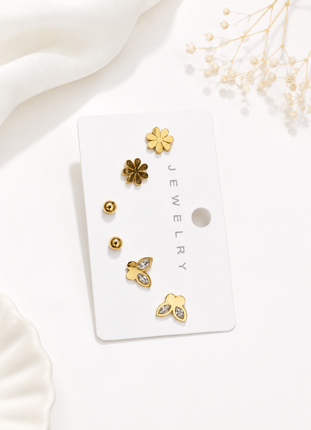 Orelva Gold-Plated Butterfly & Flower Stud Earrings Combo Set (3 Pairs) for Women & Girls