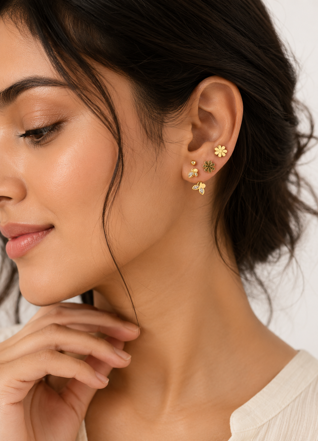 Orelva Gold-Plated Butterfly & Flower Stud Earrings Combo Set (3 Pairs) for Women & Girls