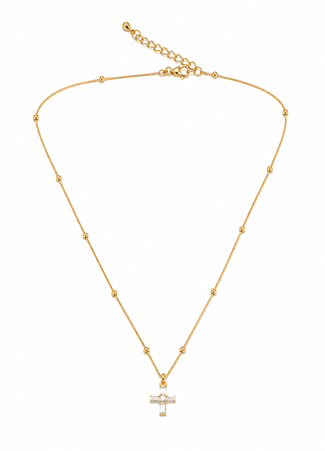 Orelva Luxury Gold-Plated Crystal Cross Pendant Necklace with Beaded Chain for Women