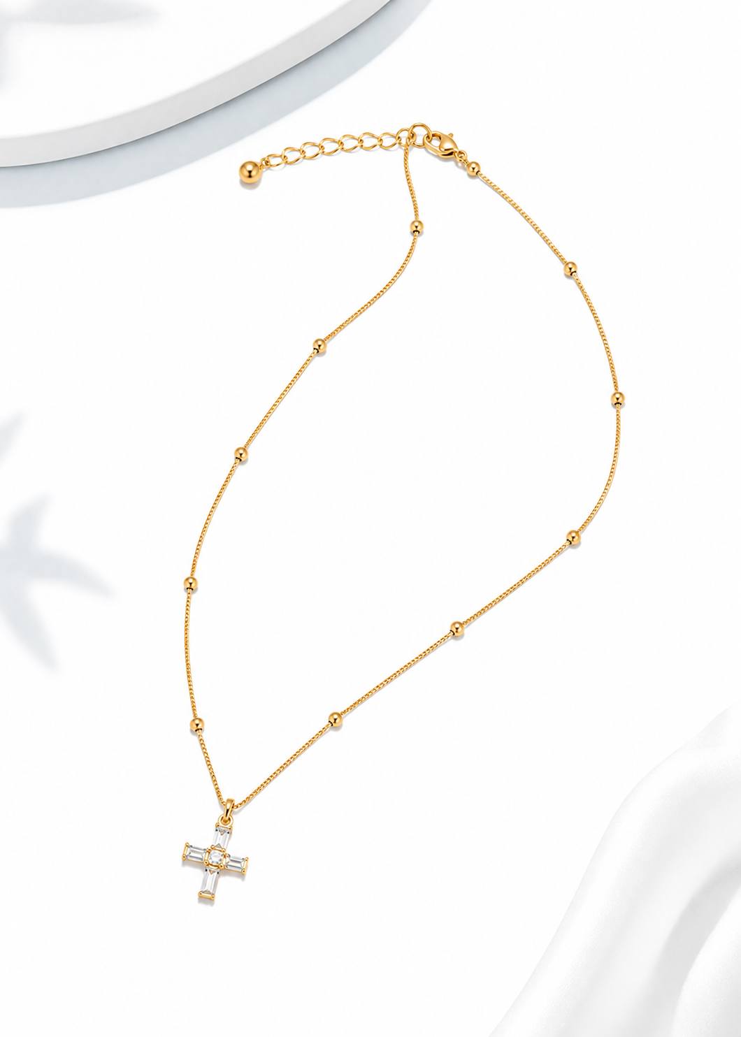 Orelva Luxury Gold-Plated Crystal Cross Pendant Necklace with Beaded Chain for Women