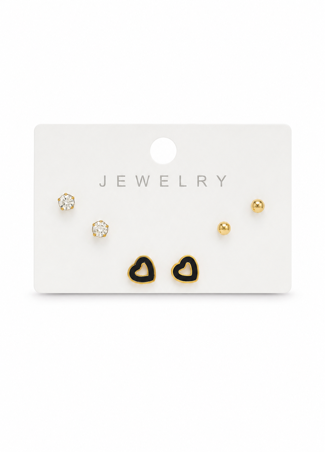 Orelva Korean Style Black Heart & Solitaire American Diamond Earring Stack