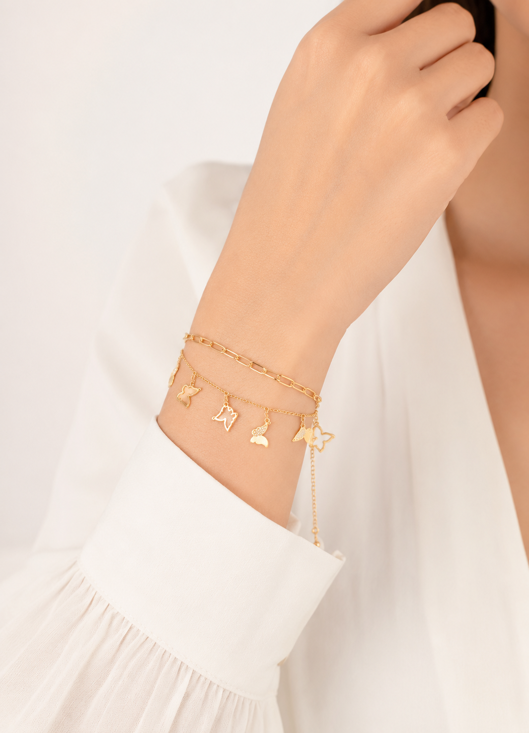 Orelva Luxury Gold-Plated Double Layer Butterfly Charm Bracelet for Women