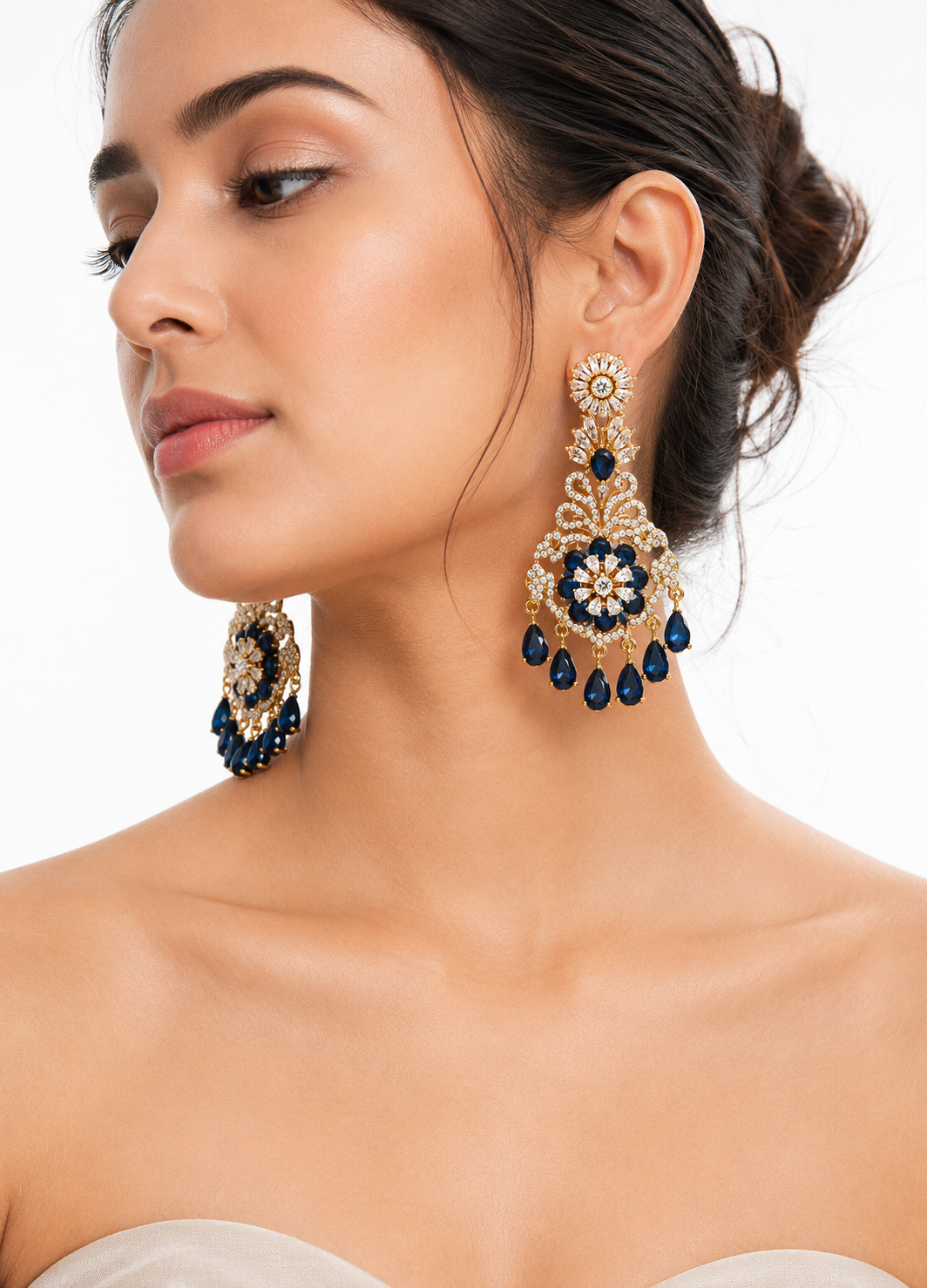 Orelva Royal Blue Crystal Chandelier Earrings for Women