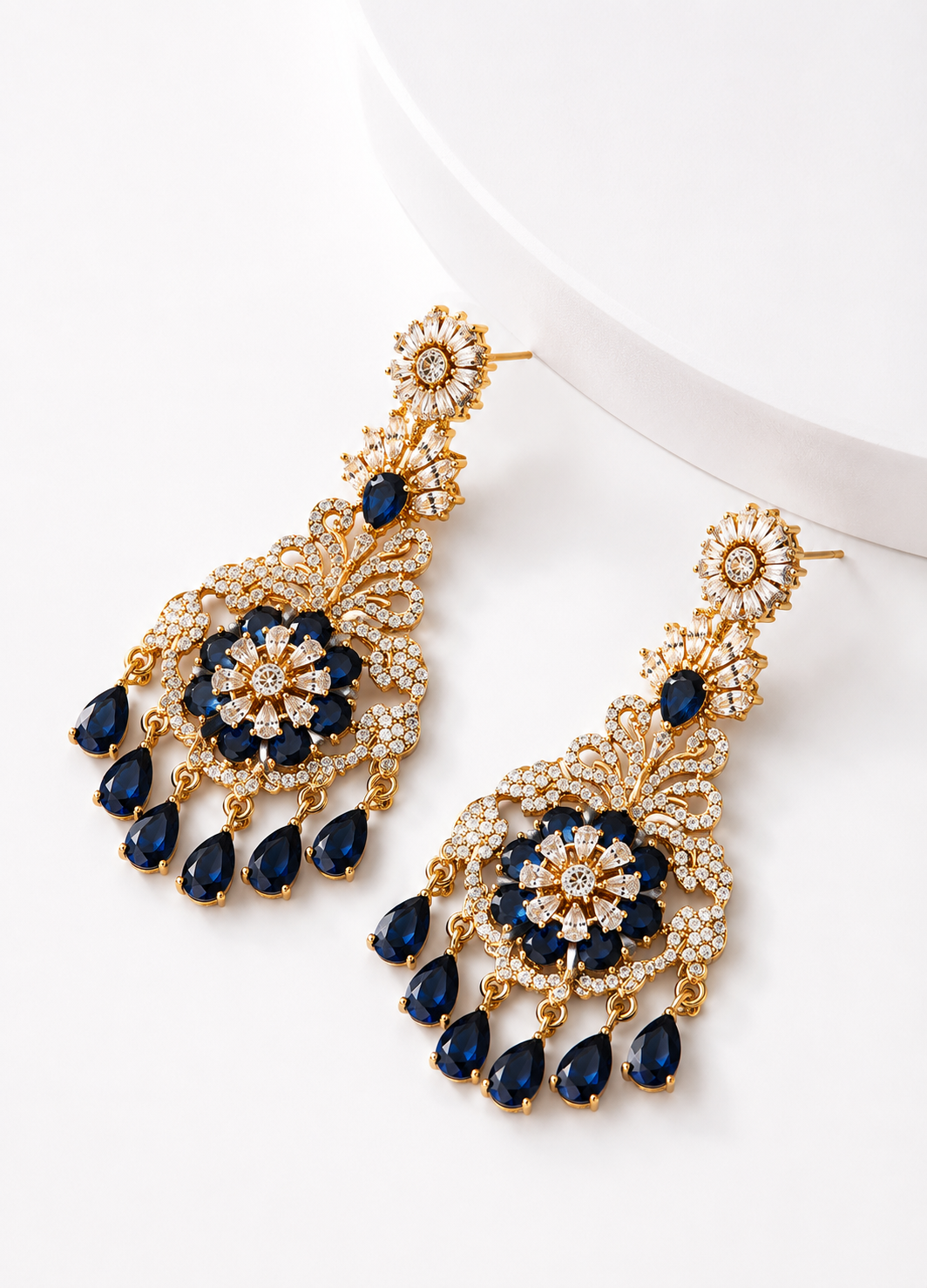 Orelva Royal Blue Crystal Chandelier Earrings for Women