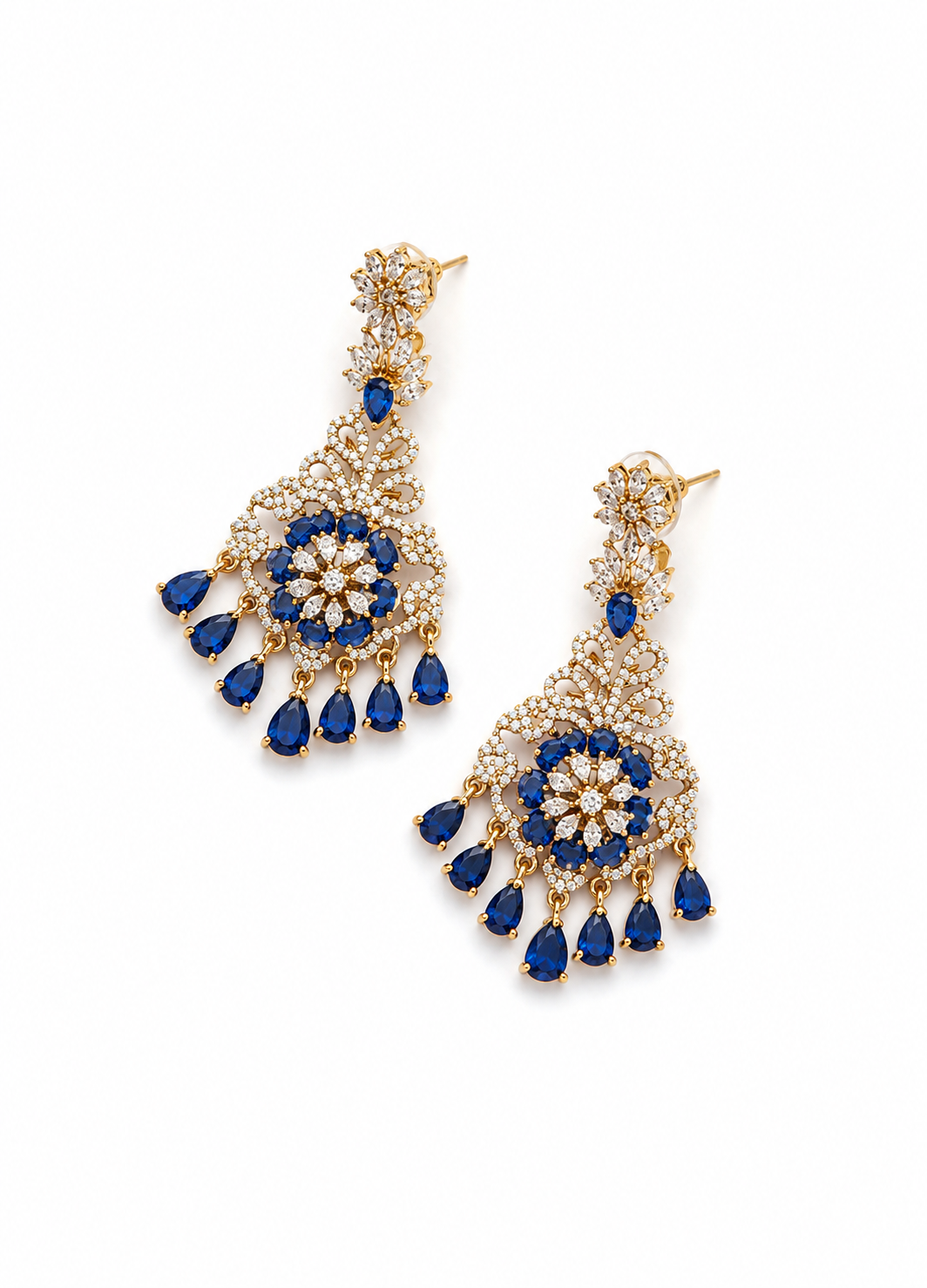 Orelva Royal Blue Crystal Chandelier Earrings for Women