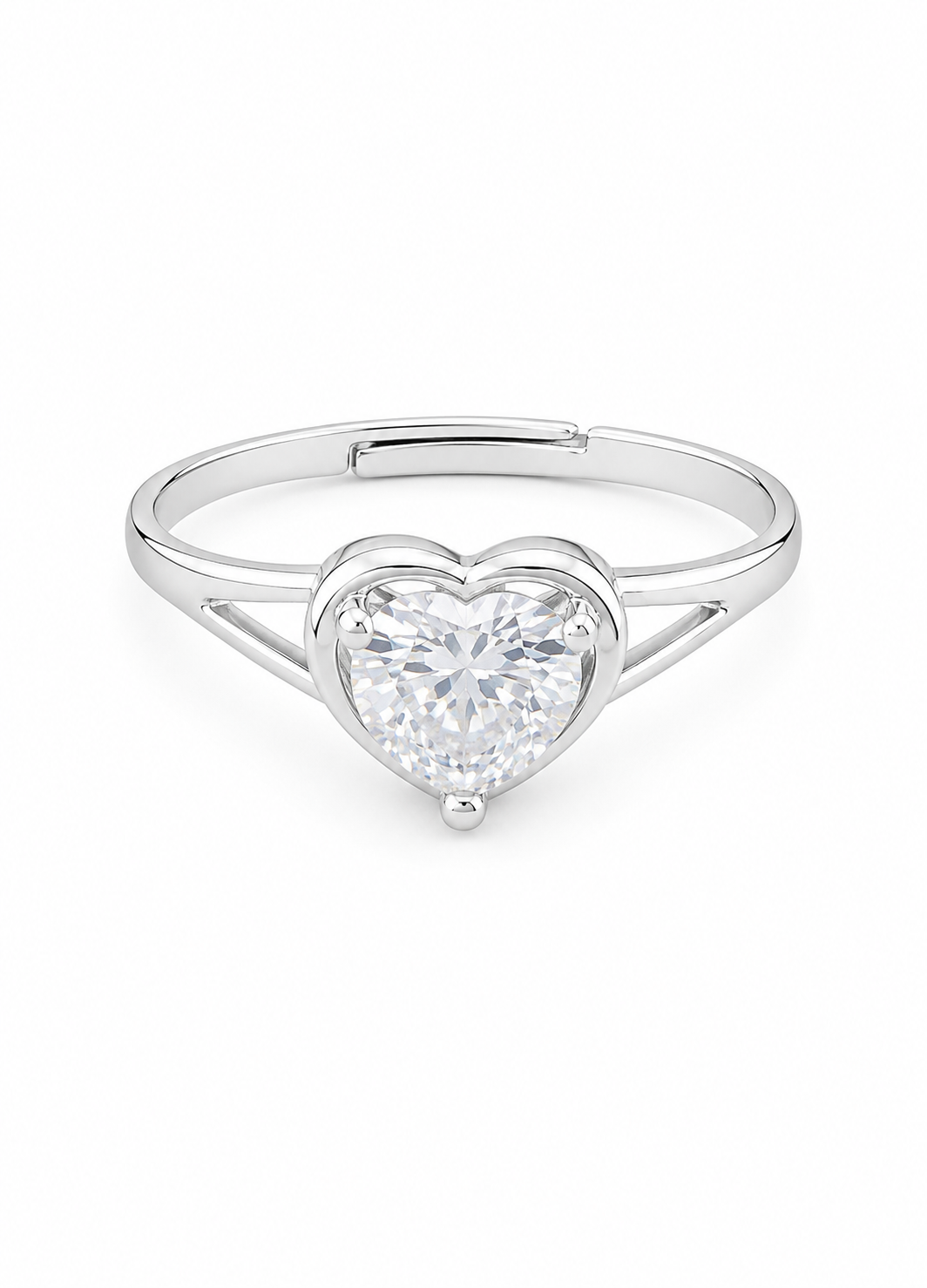 Orelva Silver-Plated Adjustable Crystal Heart Ring for Women & Girls