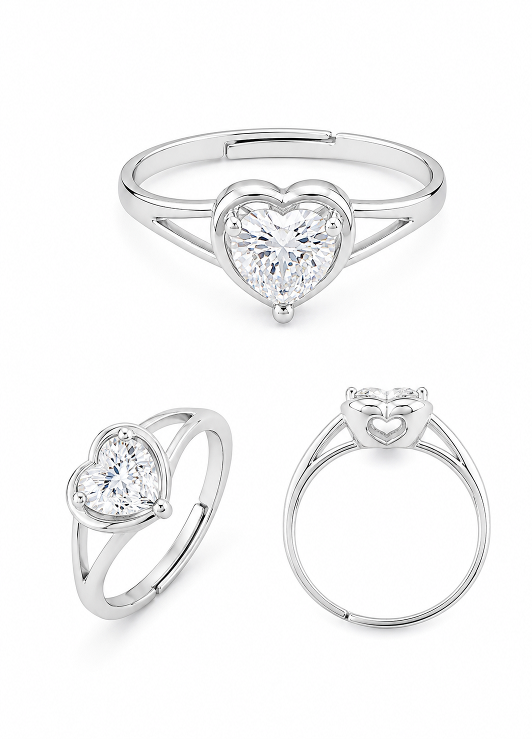 Orelva Silver-Plated Adjustable Crystal Heart Ring for Women & Girls