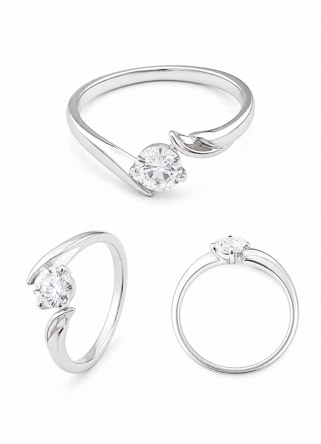 Orelva Silver-Plated Adjustable Round Crystal Bypass Finger Ring for Women