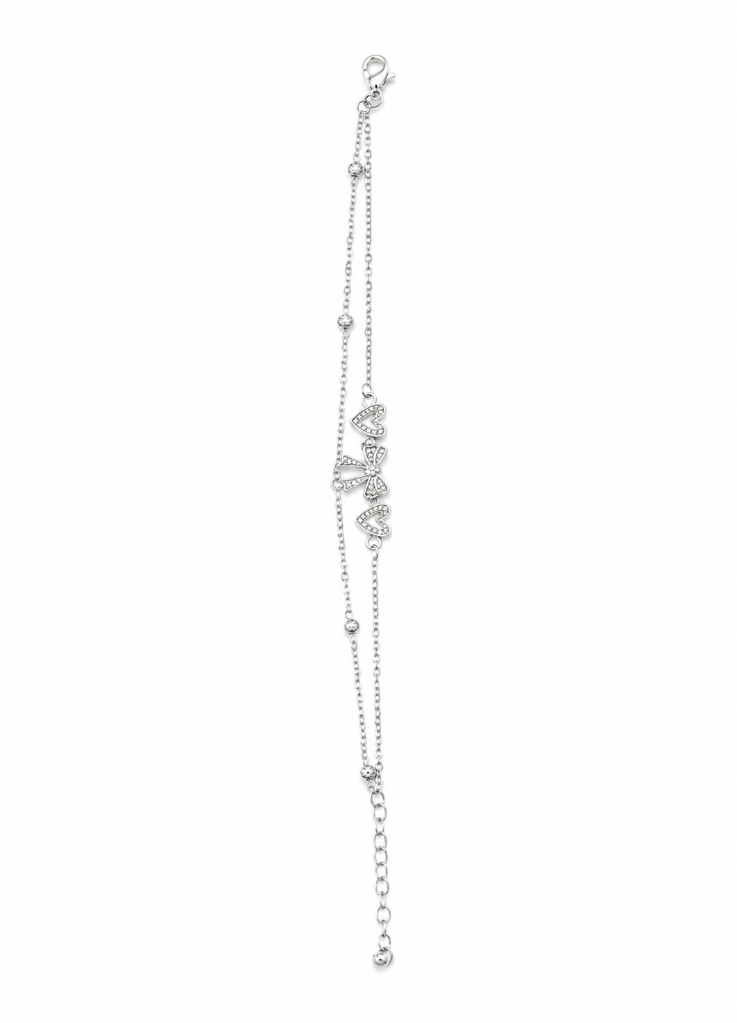 Orelva Silver Bow & Heart Charm Adjustable Anklet for Women