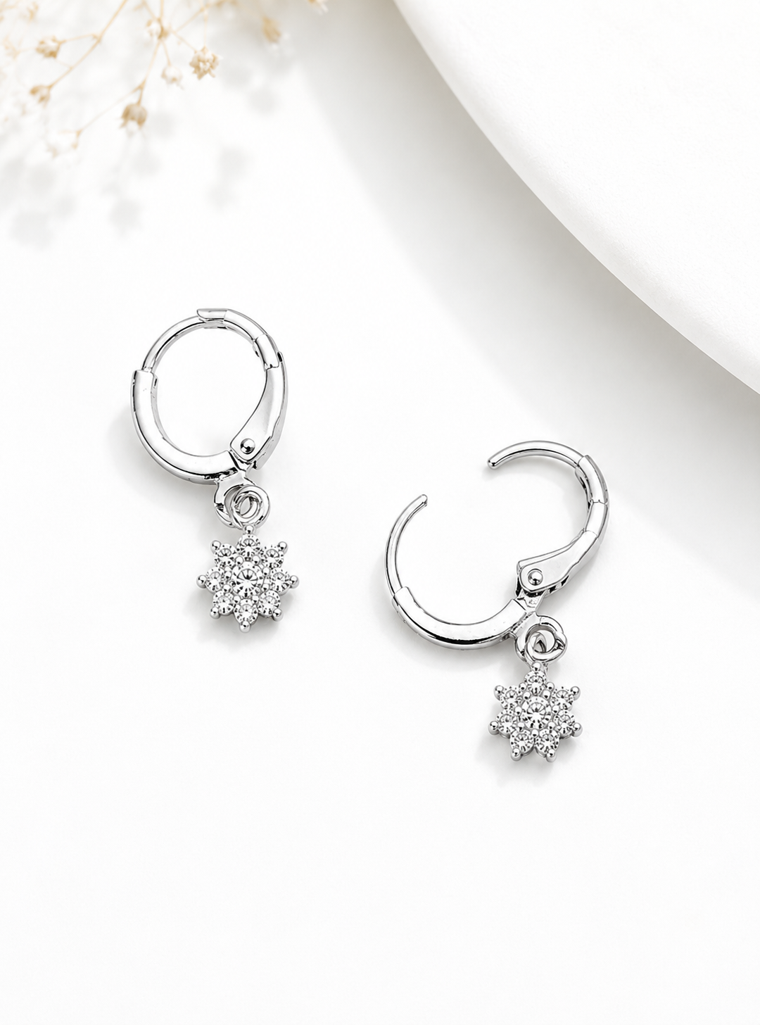 Orelva Silver Flower Charm Hoop Earrings for Women