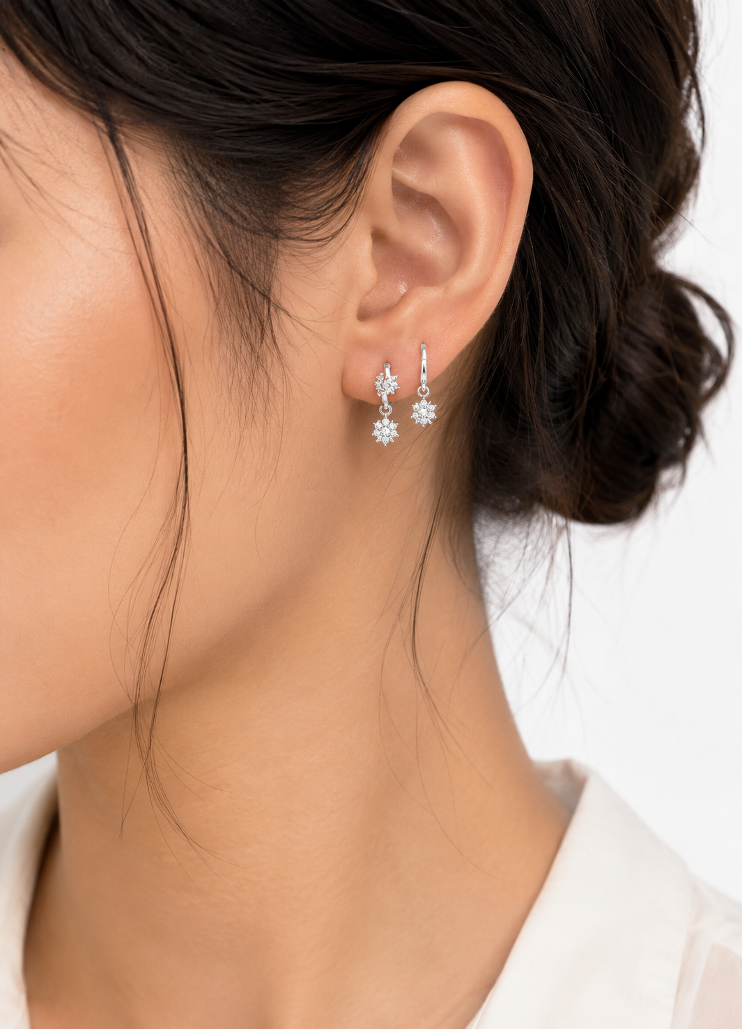 Orelva Silver Flower Charm Hoop Earrings for Women