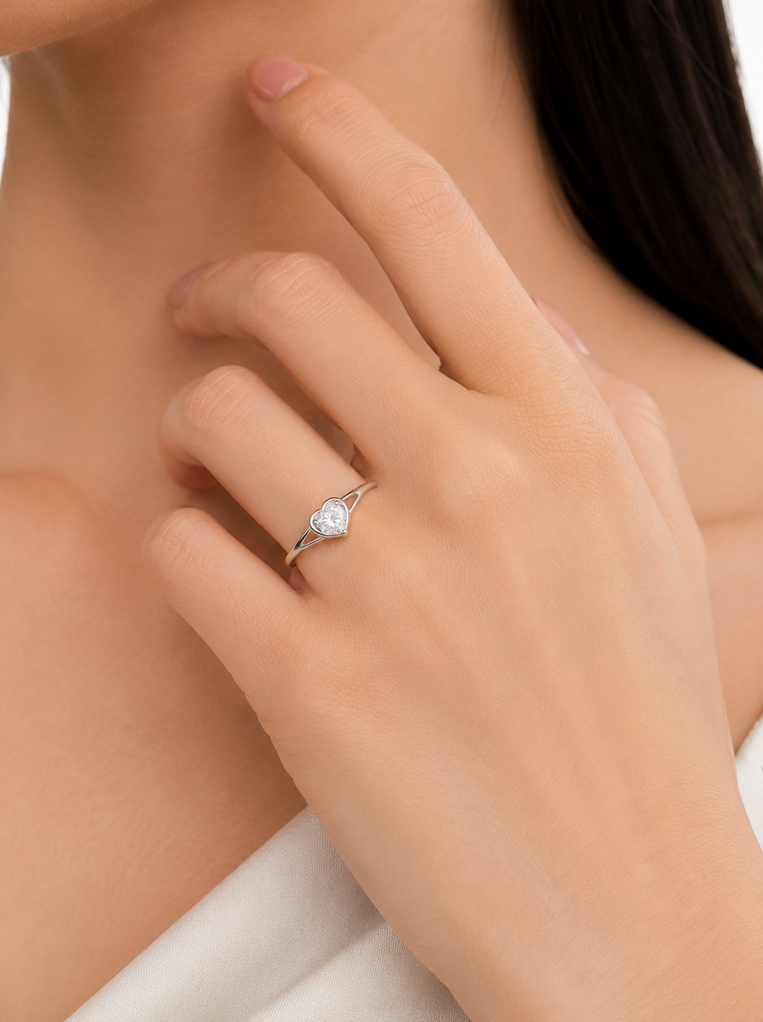 Orelva Silver-Plated Adjustable Crystal Heart Ring for Women & Girls