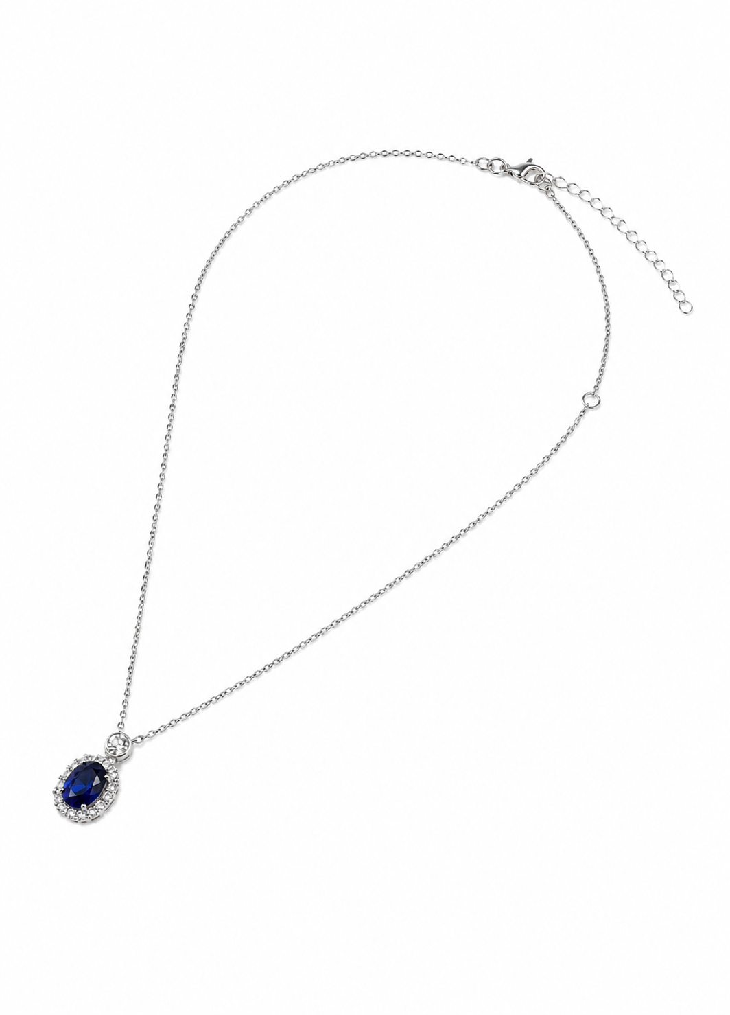 Elegant oval blue sapphire-inspired pendant necklace in 925 sterling silver