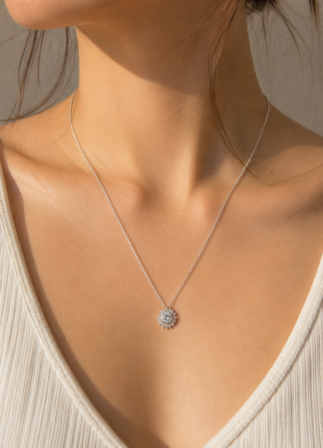 ORELVA silver-tone crystal flower pendant necklace for women.