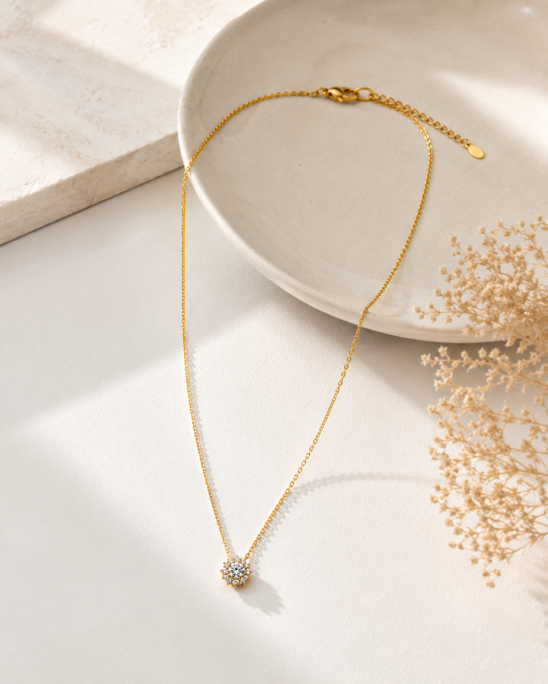 Orelva gold-tone crystal pendant necklace lifestyle product display