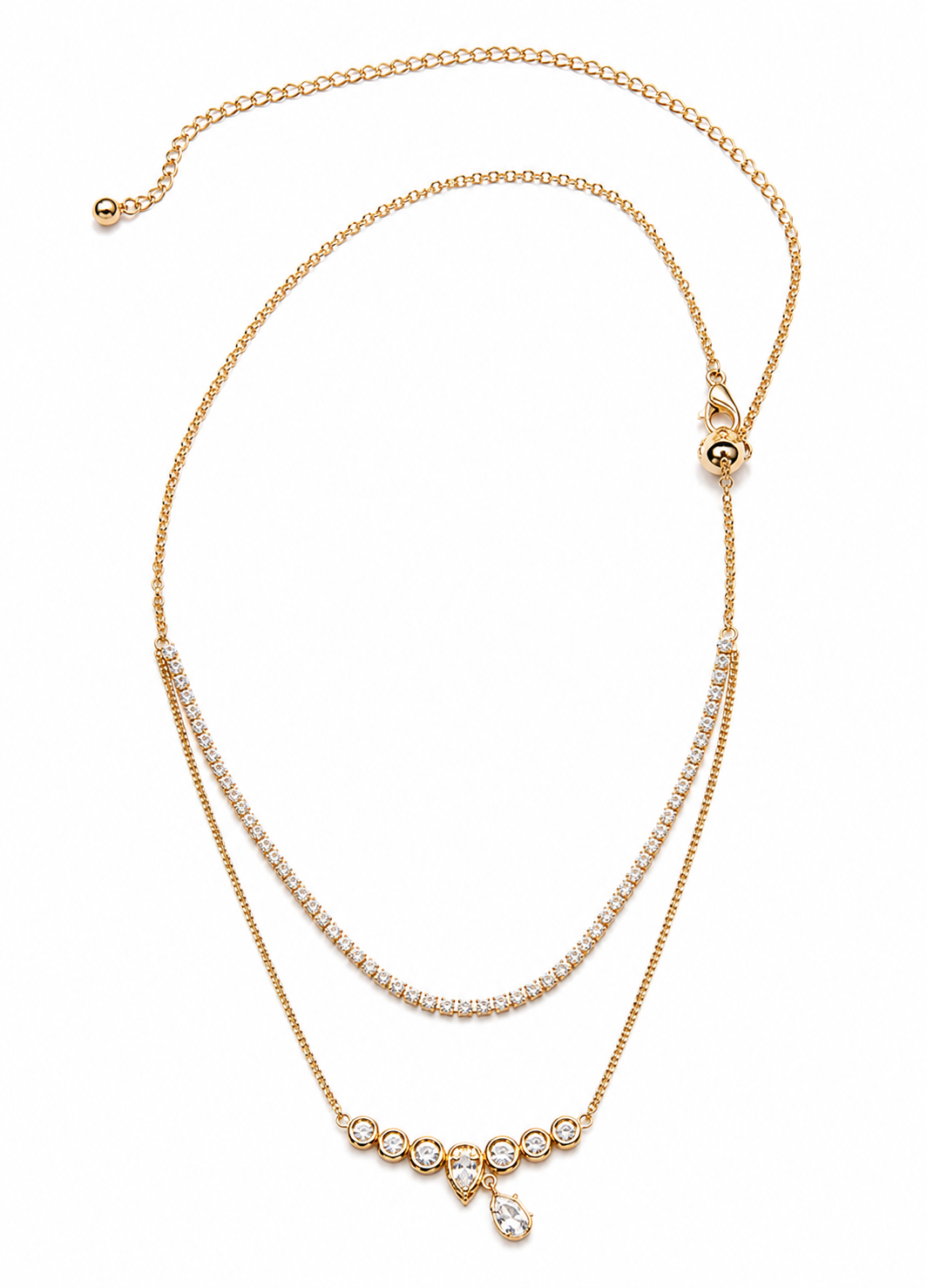 Double layer rose gold crystal necklace for women, perfect for parties, weddings, and everyday wear