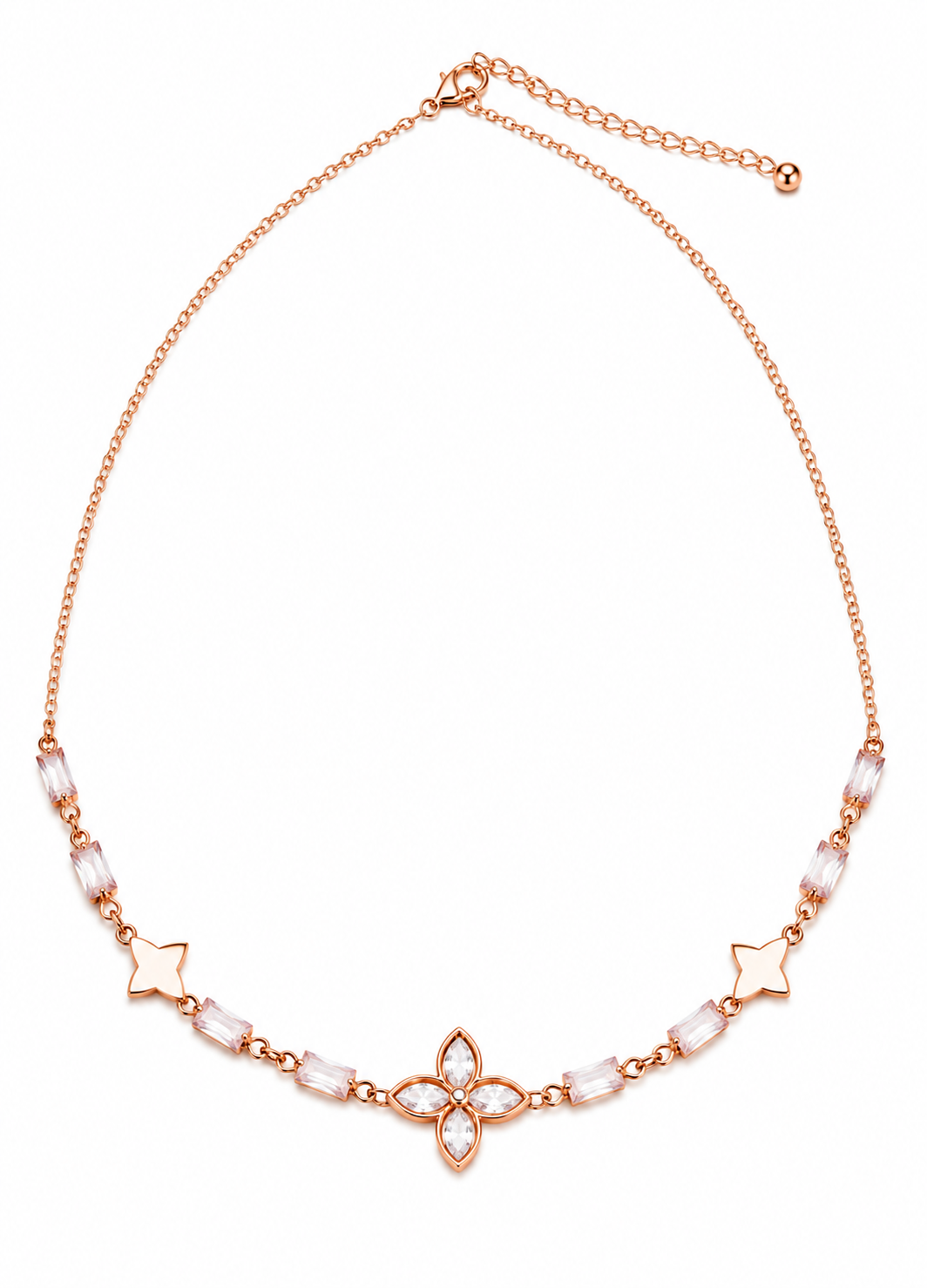 Rose gold floral crystal necklace for women, perfect for everyday wear, parties, and gifting