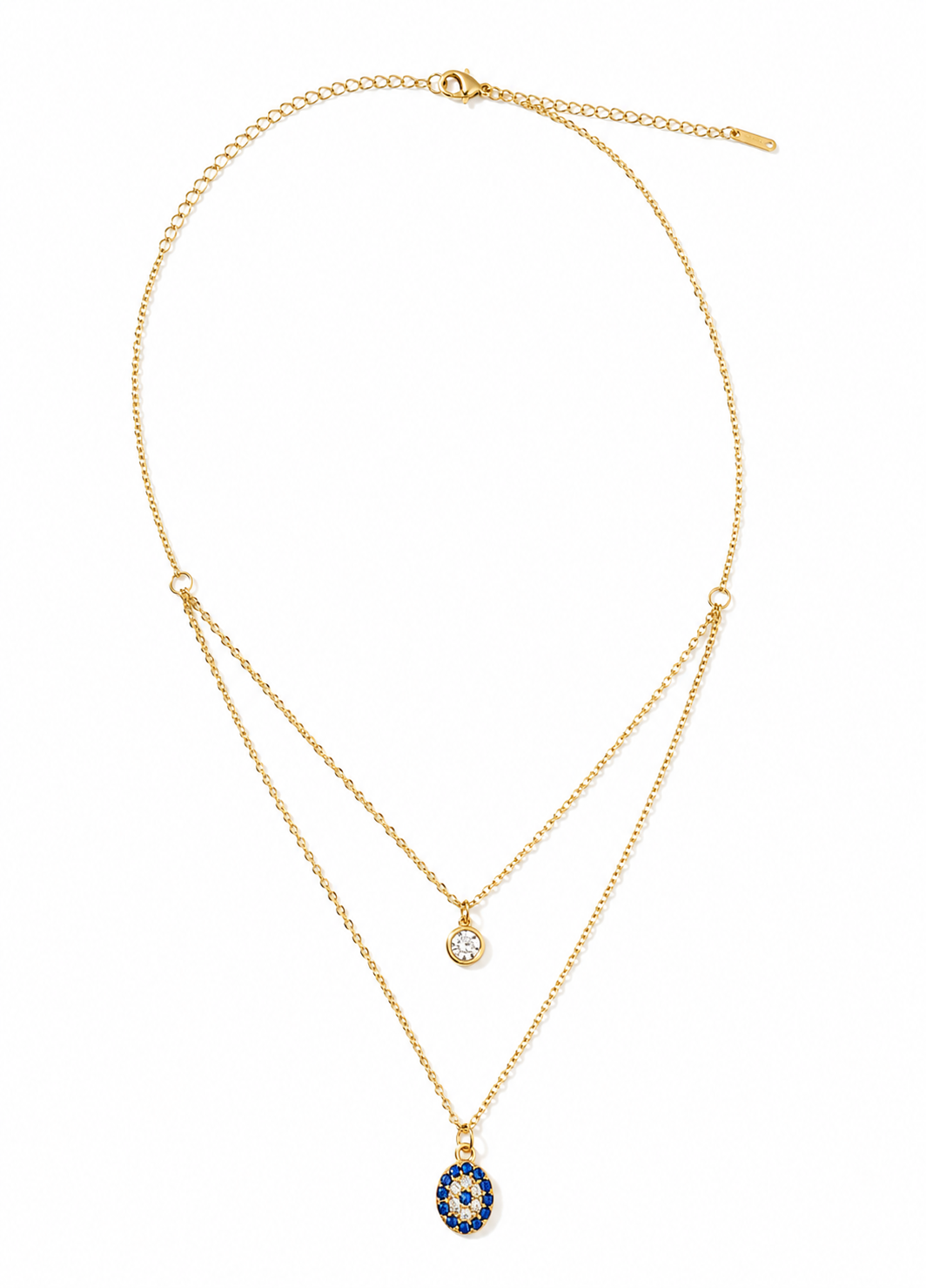 Modern ORELVA gold double layer evil eye necklace for women, ideal for everyday wear and gifting.