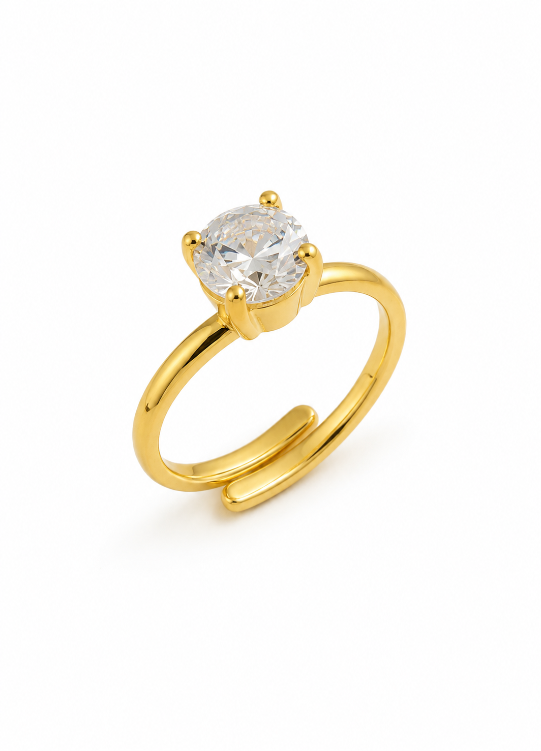 ORELVA Gold-Plated Adjustable Solitaire Ring for Women with round solitaire cubic zirconia on a white background