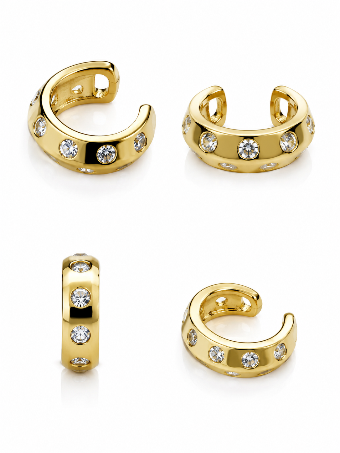 Premium gold crystal ear cuff by Orelva for women with a sleek no-piercing contemporary design